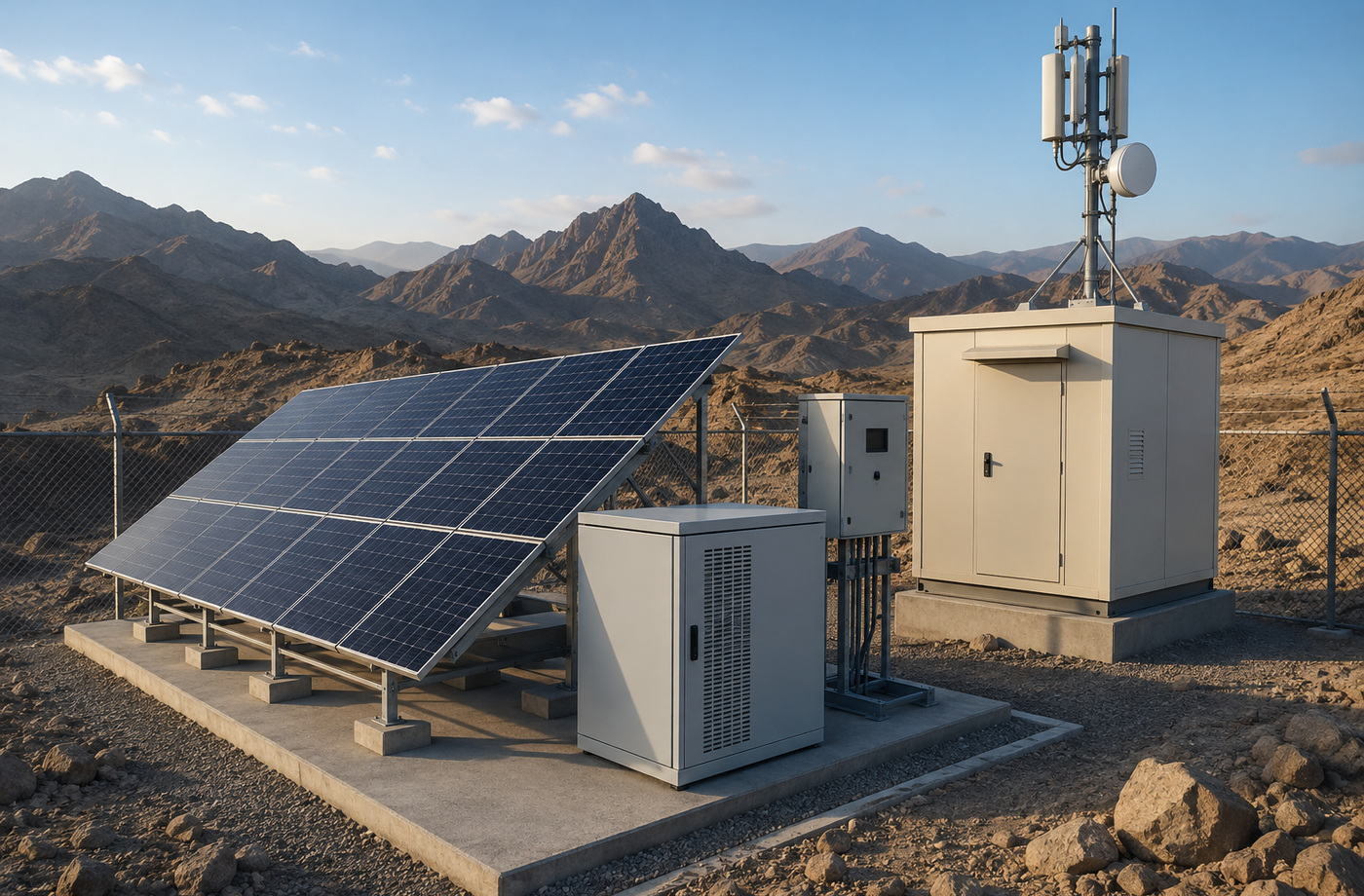 Off-grid solar and battery system for a remote site in Oman